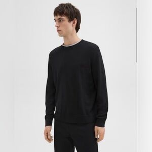Theory Regal Wool Crewneck Sweater Mens L Black Pullover Lightweight